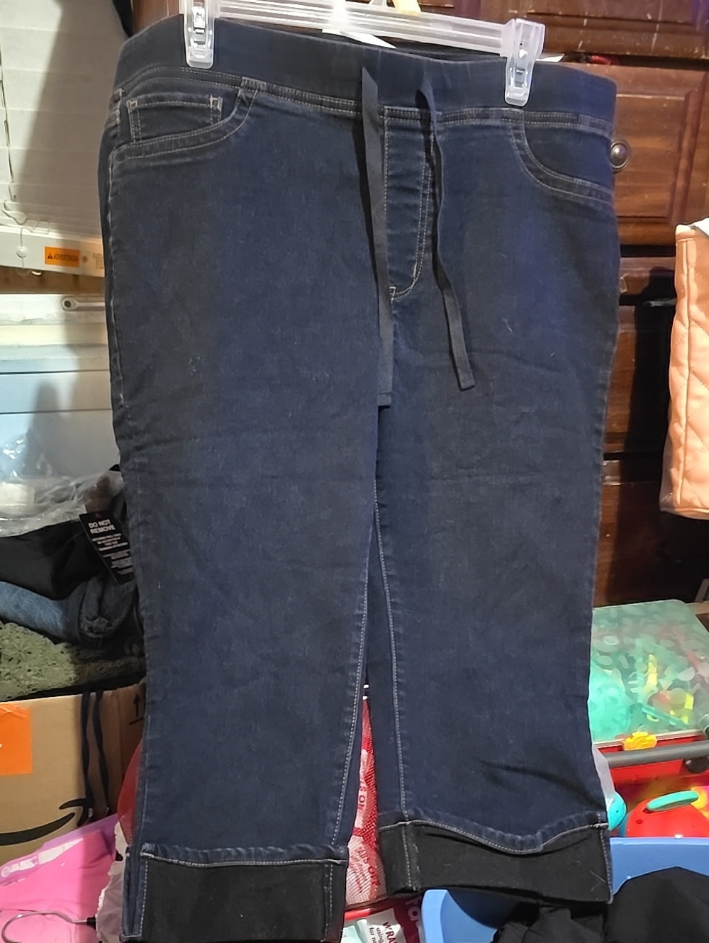 !!. Womens 1X Denim Capri with Drawstring Waist. Tote 3W